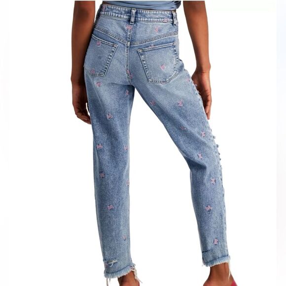 Tinseltown Butterfly Embroidered Mom Jeans Size 9 Frayed-Hem Destructed Y2K - Picture 3 of 16